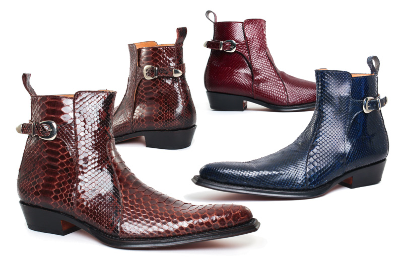 Boots with high heel for men | ABBESSES Python brown | Python blue | Python burgundy