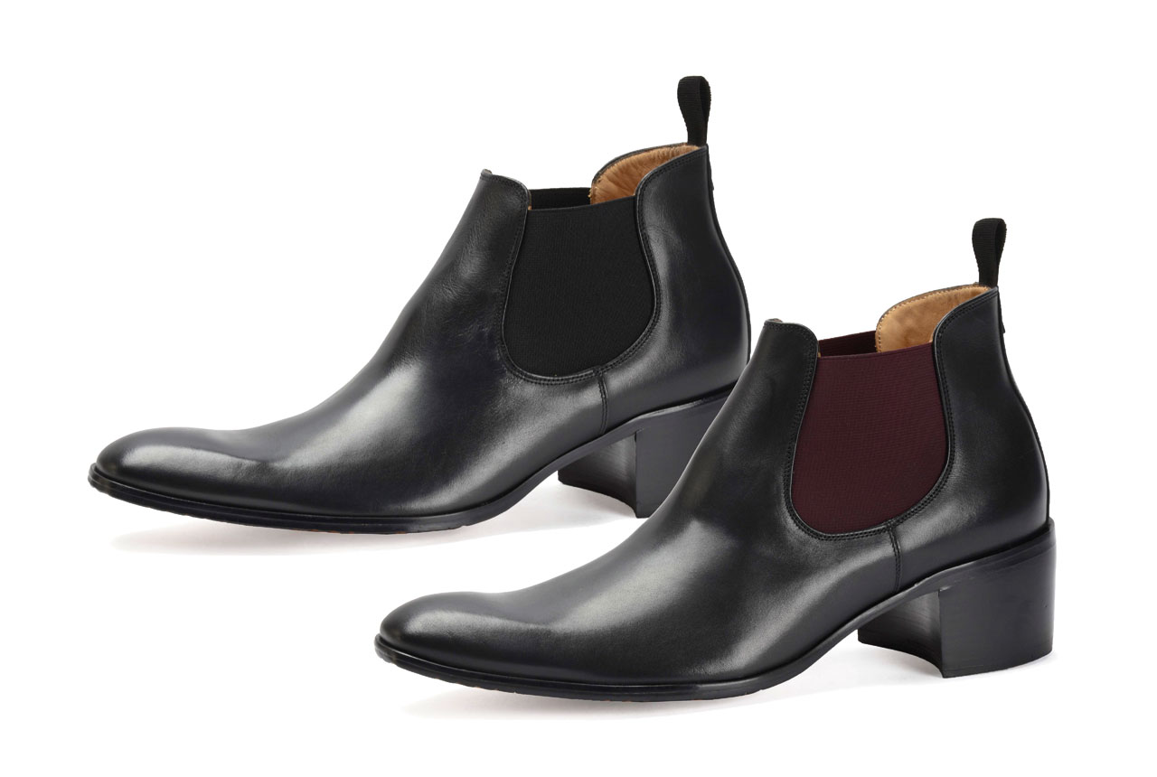 Boots with high heel for men | SAINT GERMAIN black nappa - black elastic | black nappa - burgundy elastic